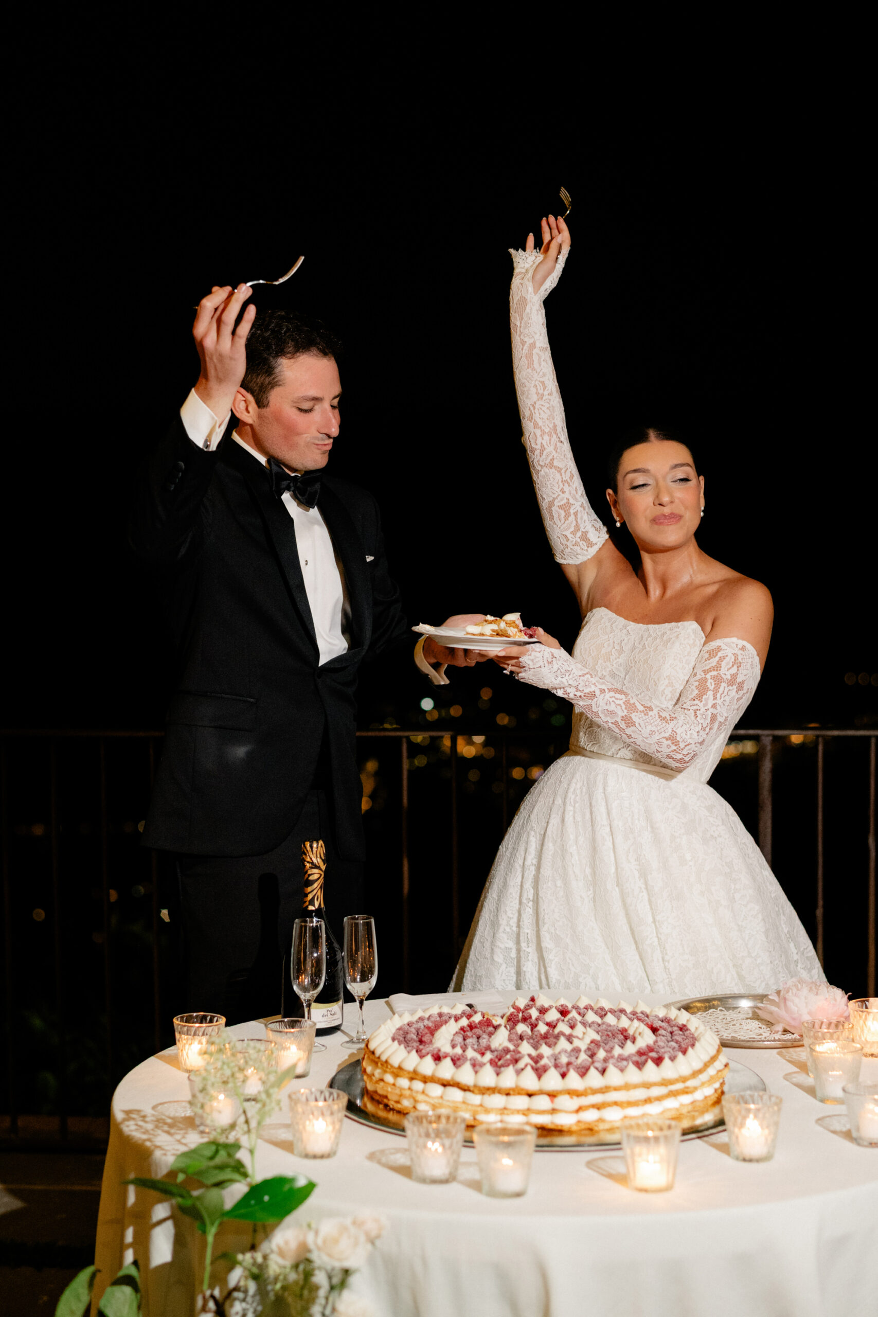 ManiSol Wedding, Italy photography & film couple portrait with traditional italian wedding cake
