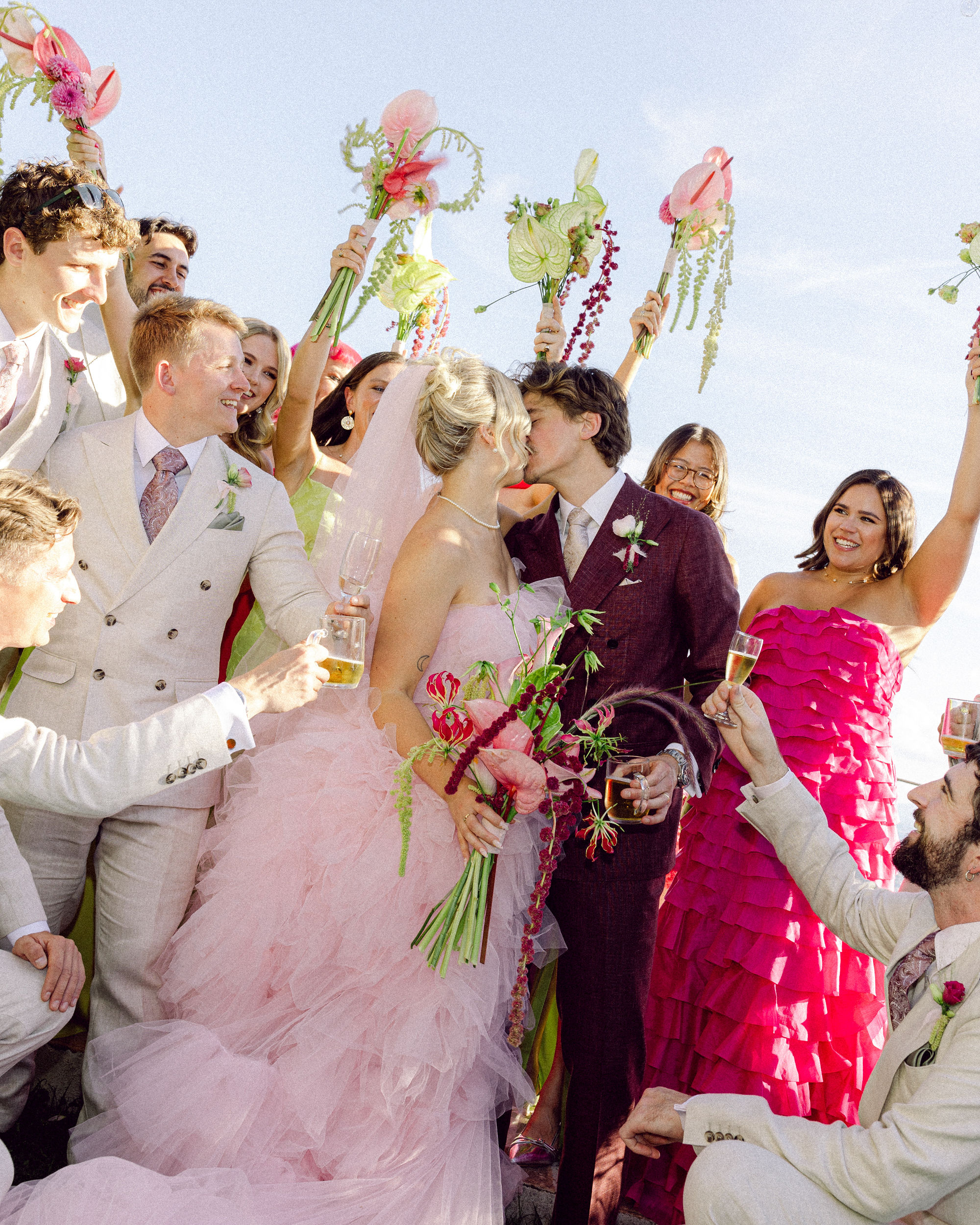 Maria Bryzhko Photography, Italian wedding photographer colourful bride in pink dress and colourful flowers