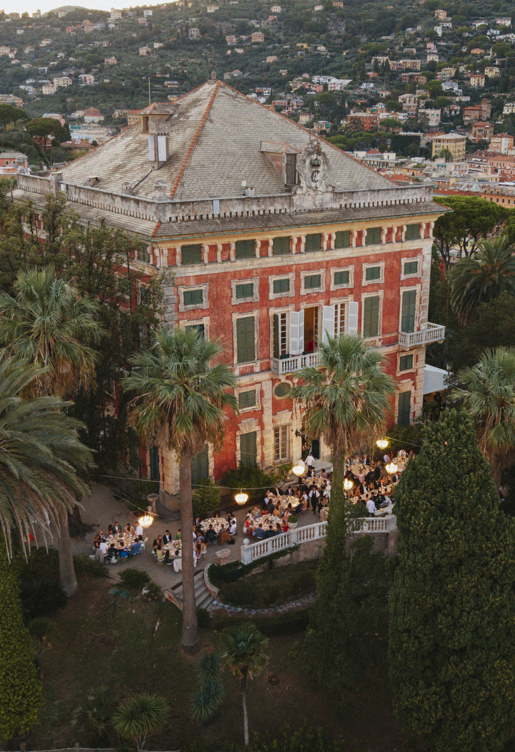 Monocromostudio, Italian wedding photo & film aerial shot of classic Italian villa