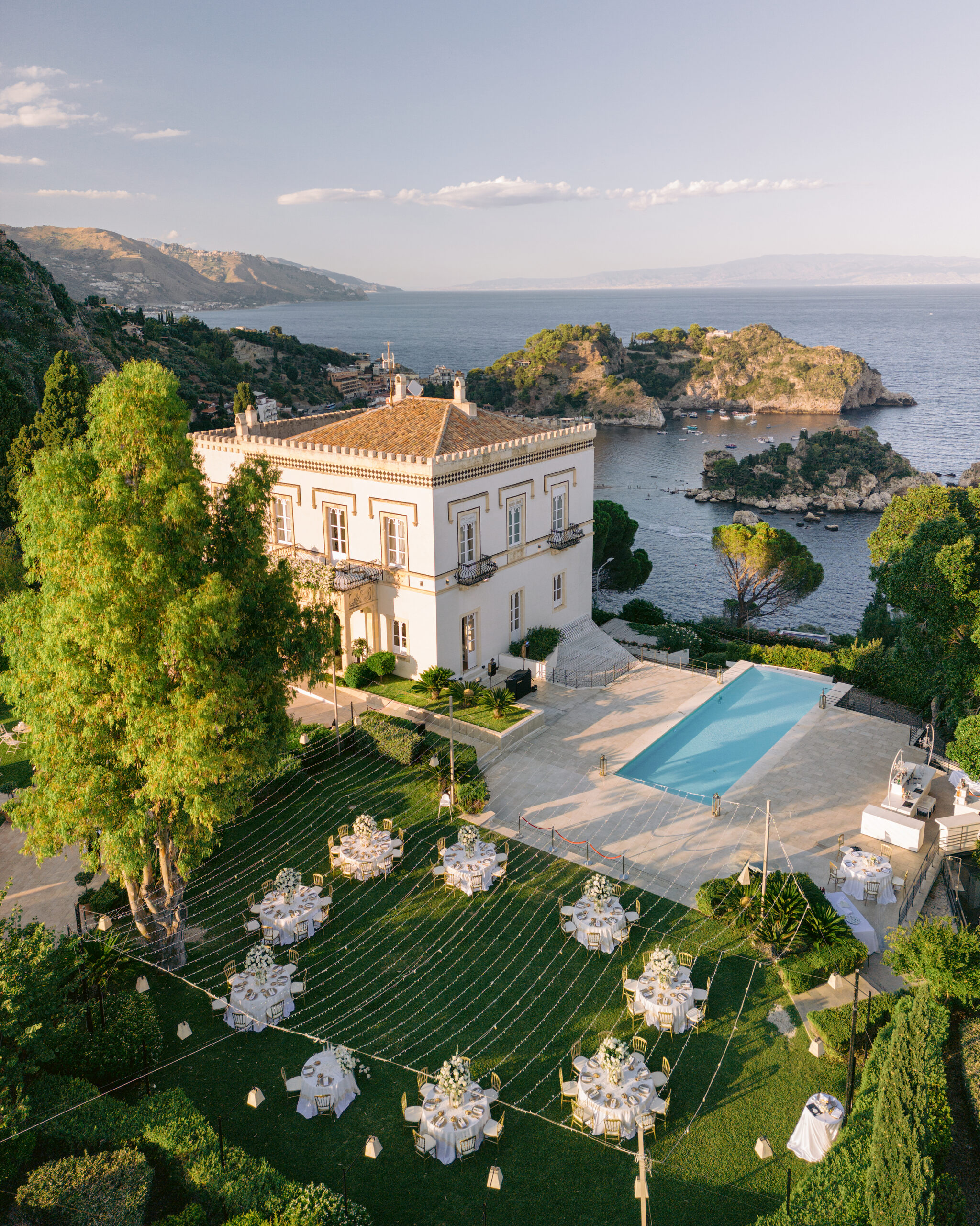 Rossella Lanzafame, Sicily wedding planner aerial shot of grand Sicilian villa