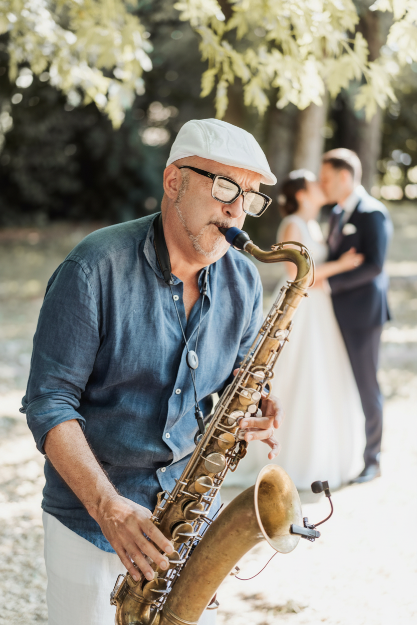 Italian destination wedding live saxophone player