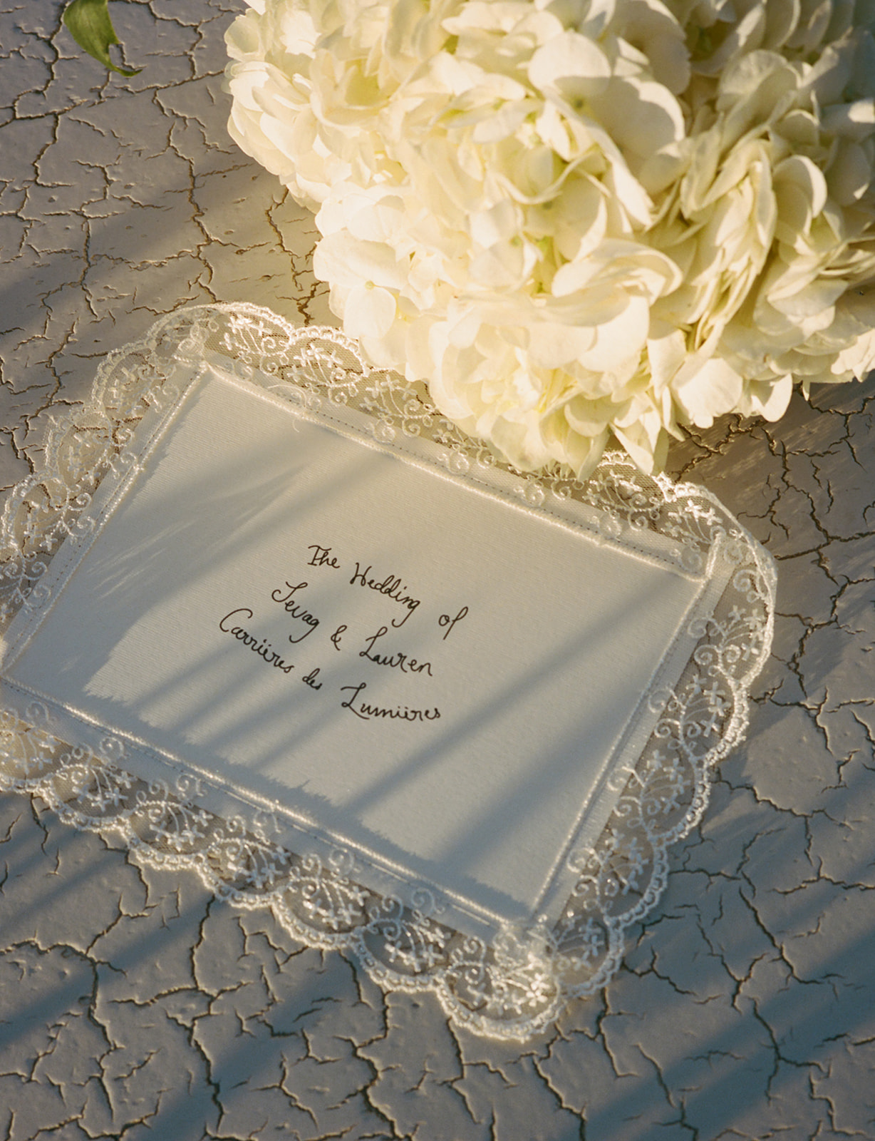 White lace chic handwritten wedding stationery